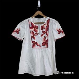 Madewell White Floral Embroidered Fable Top V Neck Women’s Size XS Semi Sheer